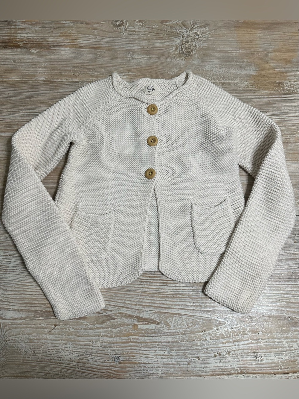 Mini Boden Cream Chunky Knit Button Cardigan Sweater Sz 9-10 year